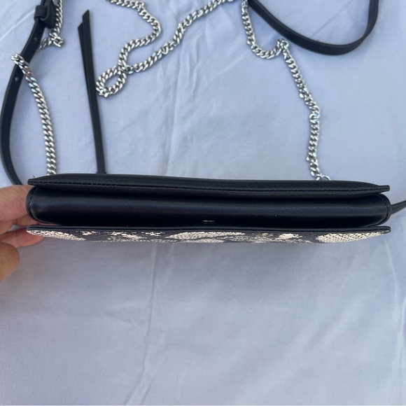 AllSaints Black White Snakeskin Animal Print Leather Crossbody Wallet on Chain - Picture 10 of 17